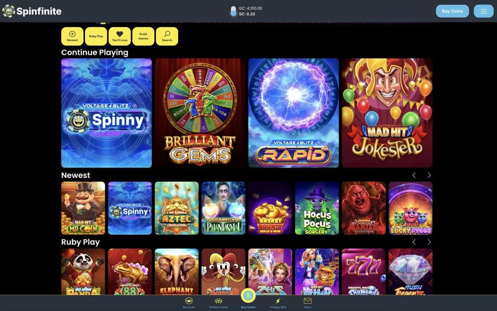 Spinfinite Landing Page on Desktop